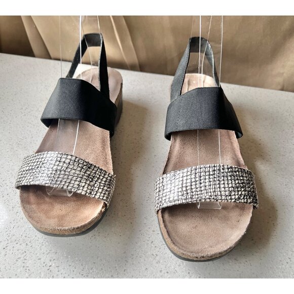 Munro Womens Sandals 9N Black Elastic Straps & Silver Faux Leather Toe Strap Wit - Picture 8 of 11